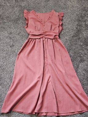 SHEIN Dusty Rose Maxi Dress with Ruffle Sleeves